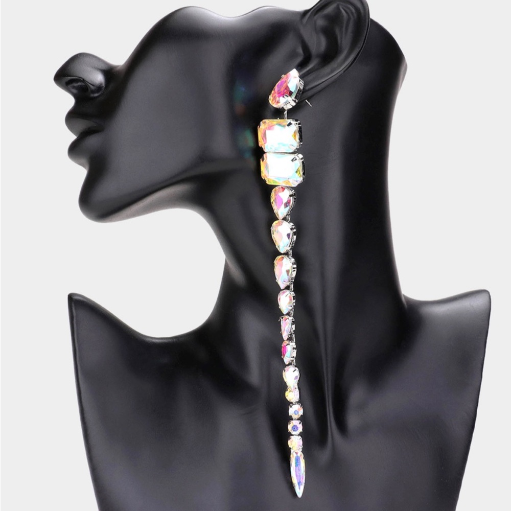 AB Long Dropped Multi Stone Cluster Vine Dangle Earrings